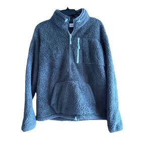 PINK Victoria Secret Sherpa Pullover Women's Small 1/2 Zip Jacket Grey Mint Soft
